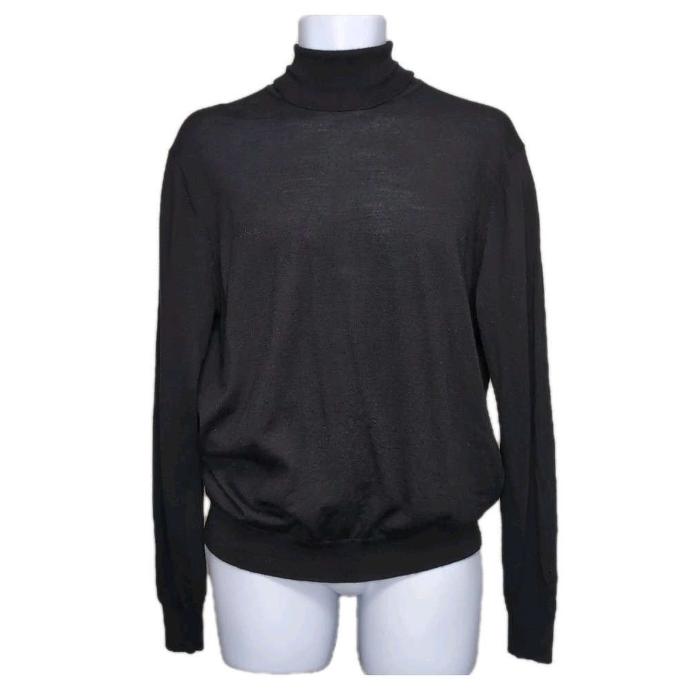 SUITSUPPLY Merino Wool Turtleneck Sweater Mens XL Black Fine Knit Light Pullover